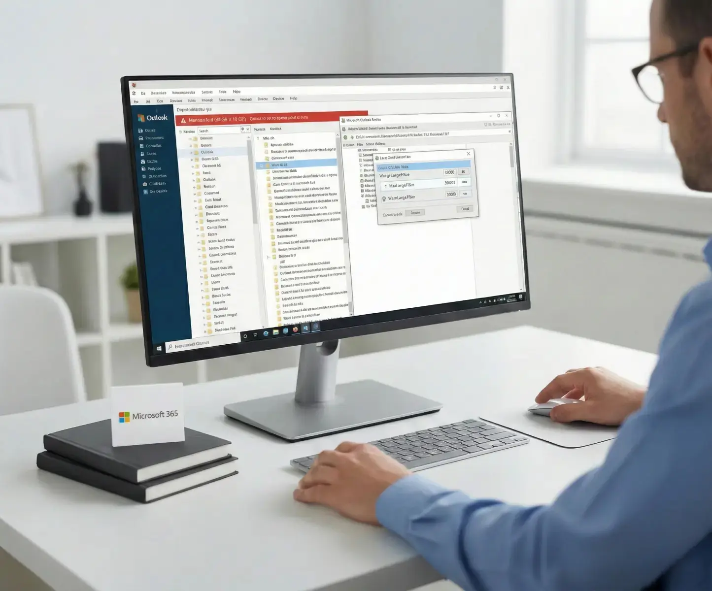 Erreur “La banque de messages a atteint sa taille maximale” dans Outlook 365 ? Découvrez comment augmenter la limite OST/PST via le Registre Windows (MaxLargeFileSize / WarnLargeFileSize), avec valeurs prêtes à l’emploi.